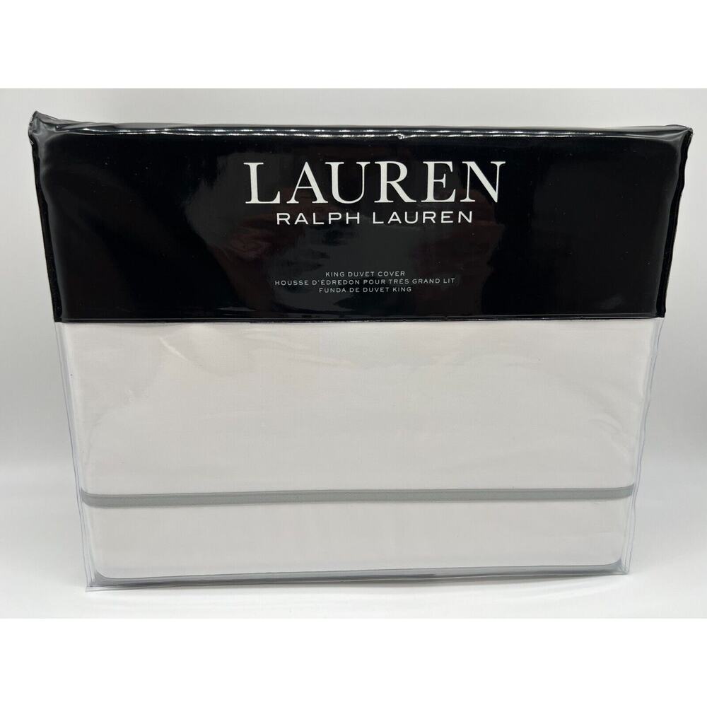 Ralph Lauren Spencer Border Satin Duvet Cover White/Sage 108 X 96 $420 NWT